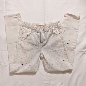 Zara white jeans ankle length paint splatter